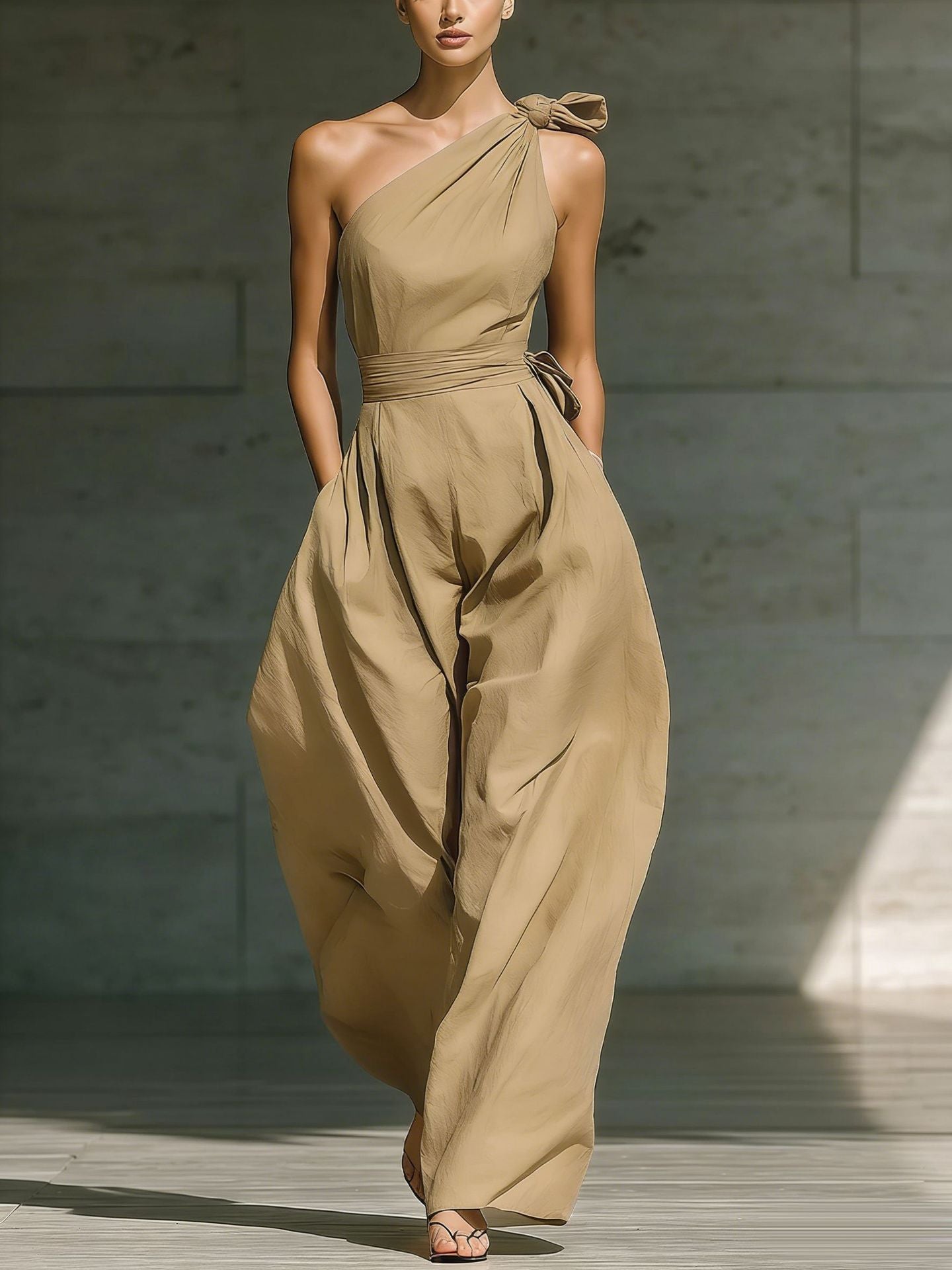 One-Shoulder High-Waisted Wide-Leg Jumpsuit with Bow Detail - Summer Chic 2026