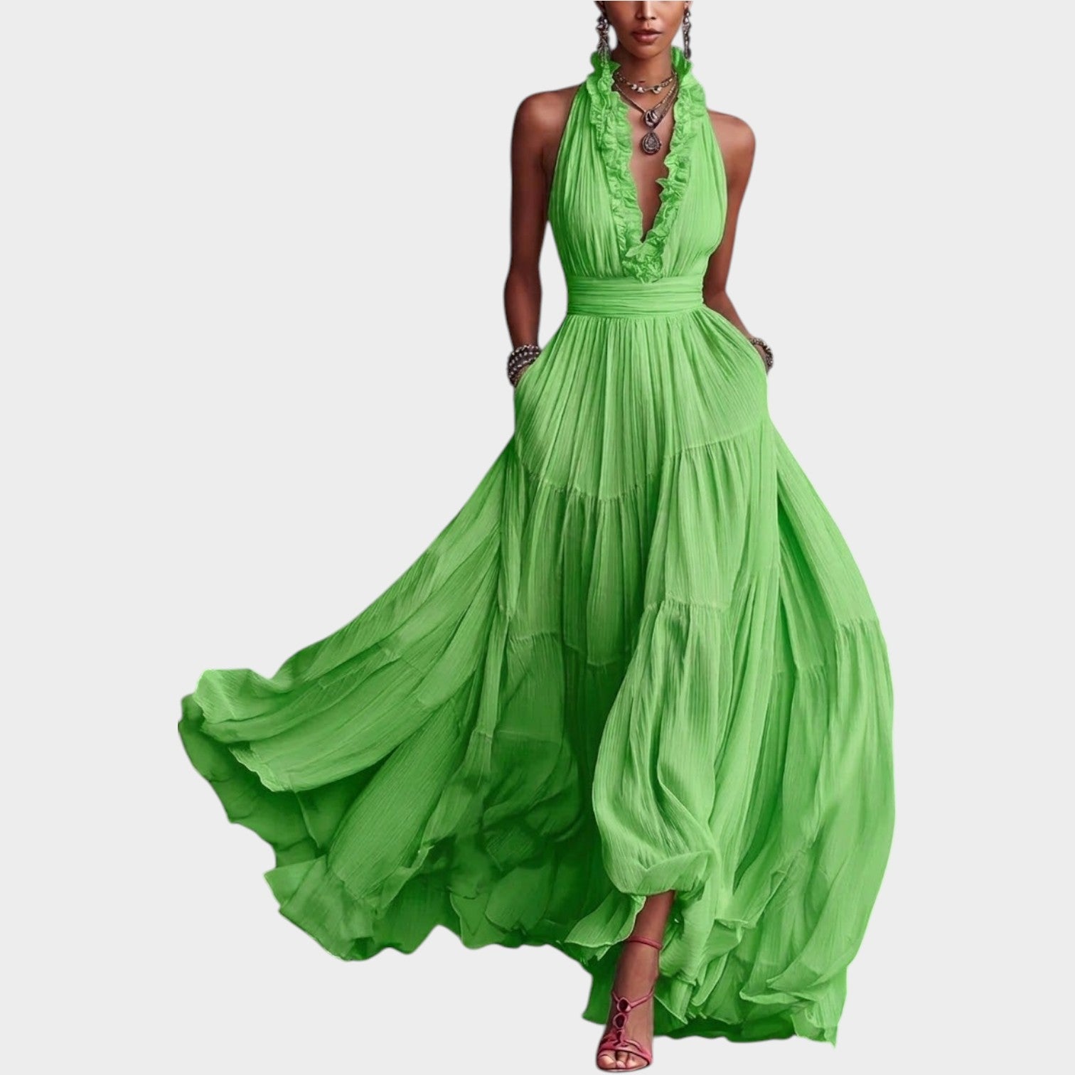 Ruffled Halter Maxi Dress