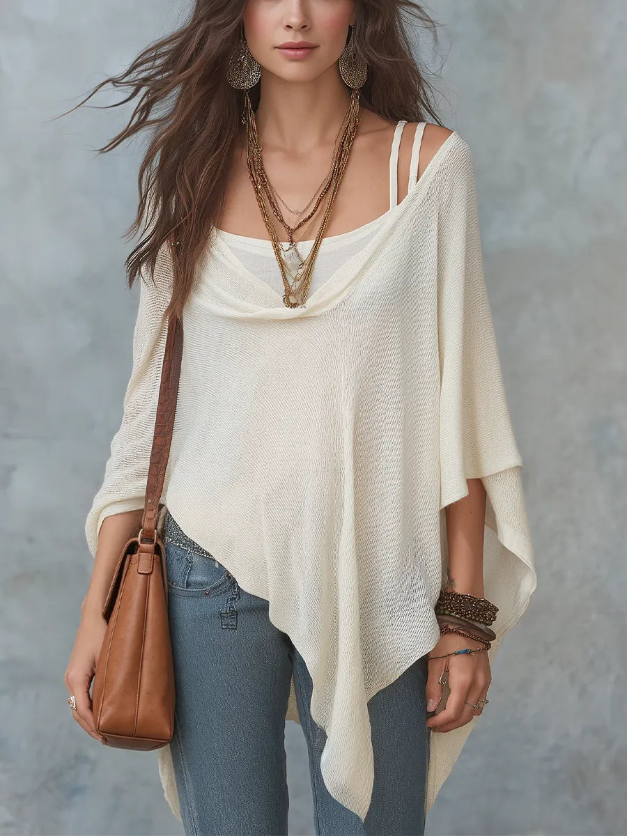 Relaxed Ivory Draped Knit Top