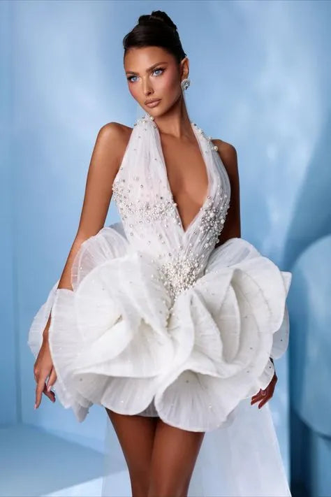 Gorgeous Halter-Neck Rhinestone Sequins Backless Mini Dress