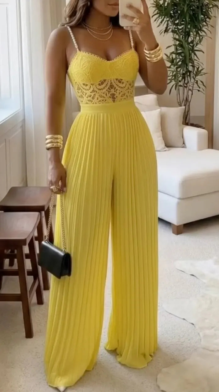 Women's Lace-Panelled Pleated Camisole Jumpsuit