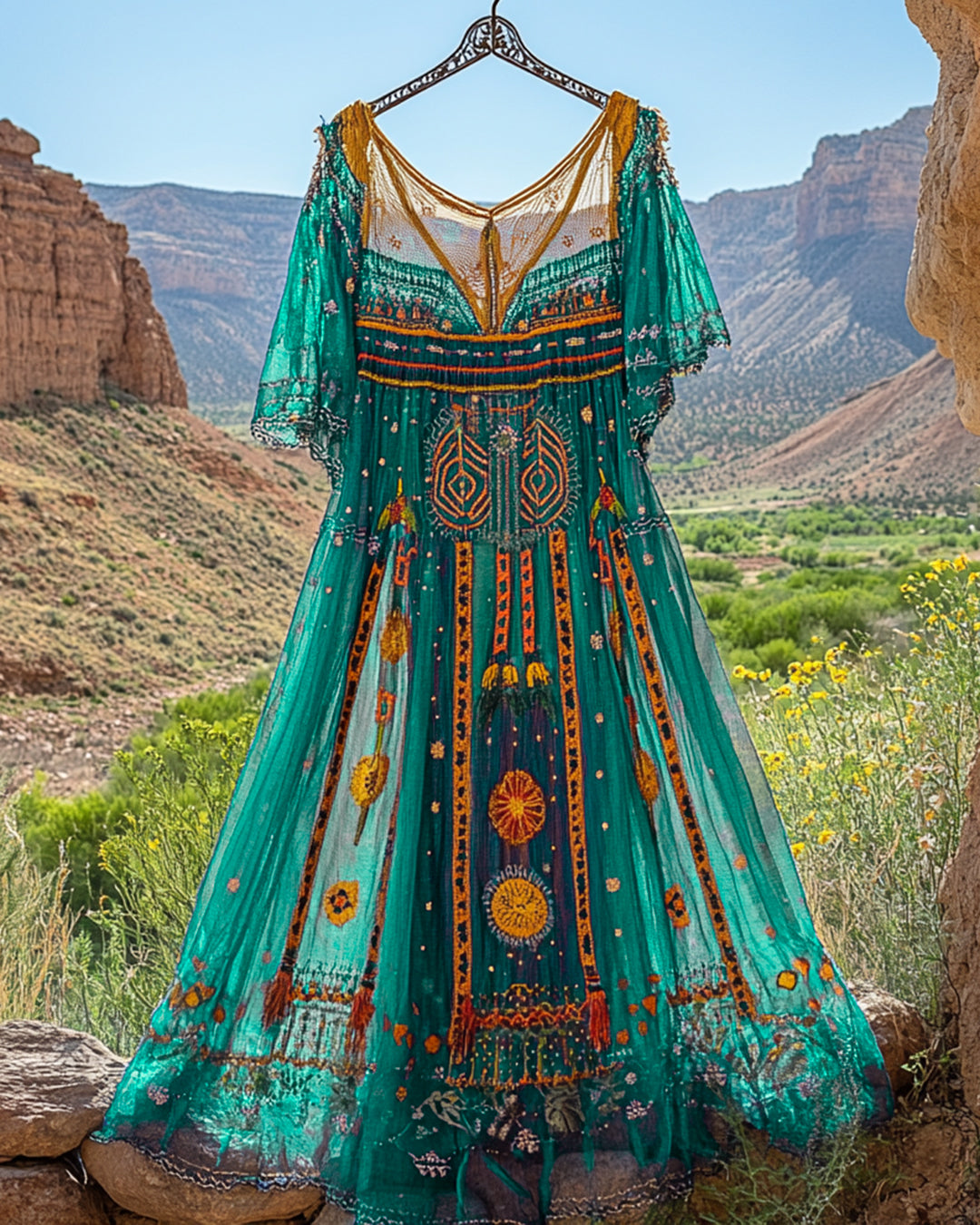 Summer Vintage Bohemian Lace Embroidery Dress dec5