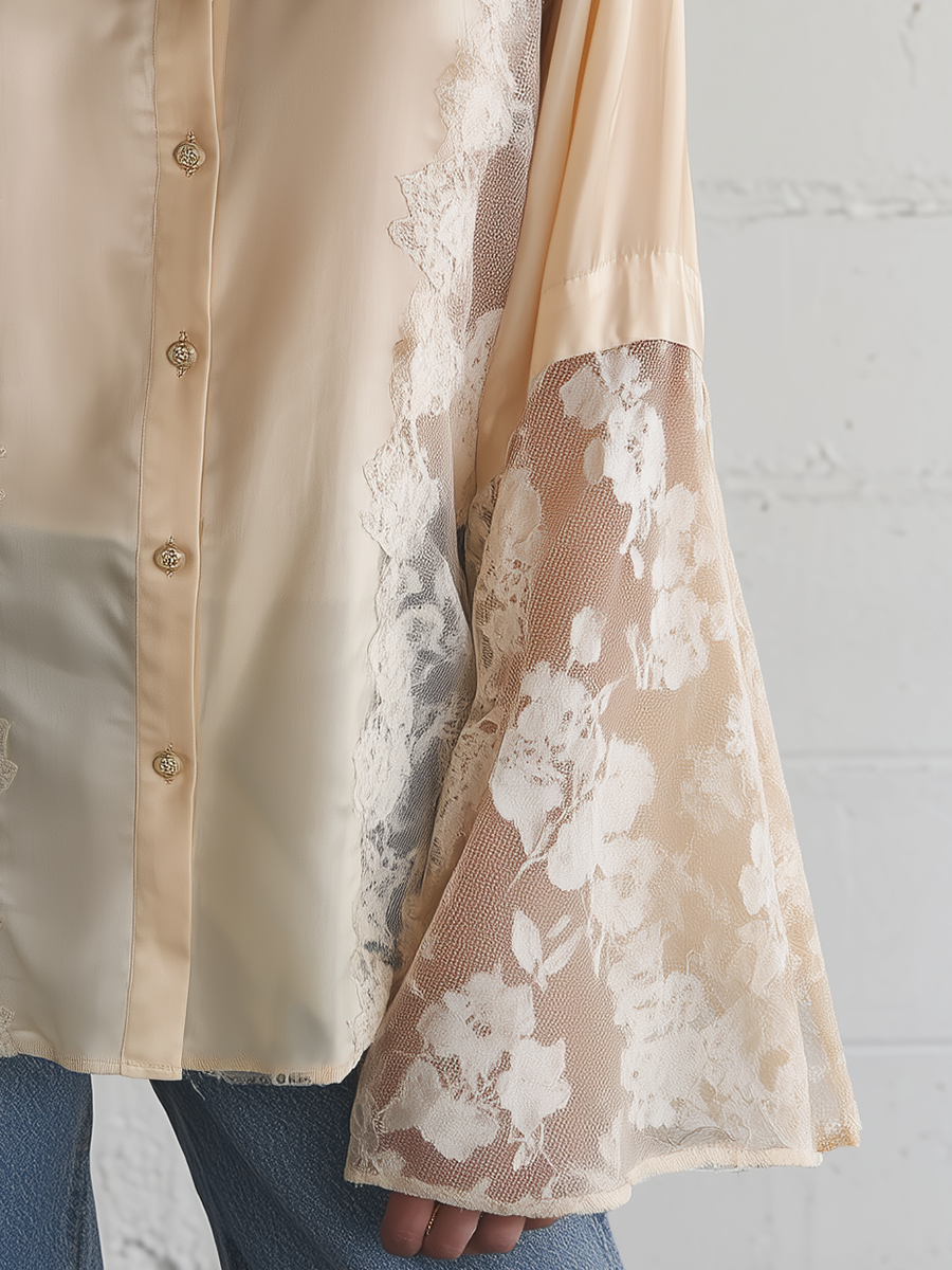 Delicate Champagne Lace Panel Shirt
