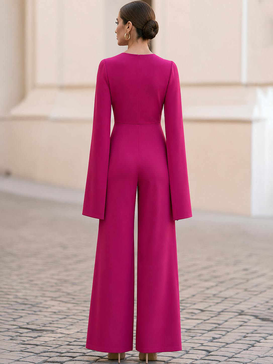 Split Cape Sleeve Wide-Leg Jumpsuit