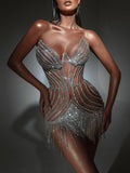 Sequined Tasseled Bandeau Sexy Mini Dress