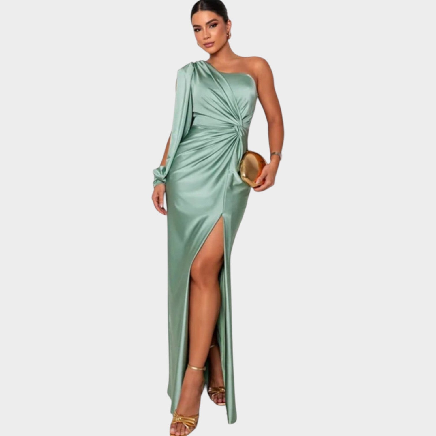 One-Shoulder Satin Evening Gown