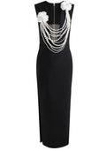 Floral Pearl Detail Maxi Dress Black