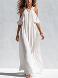 Bohemian White Lace Trimmed Flowing Maxi Dress