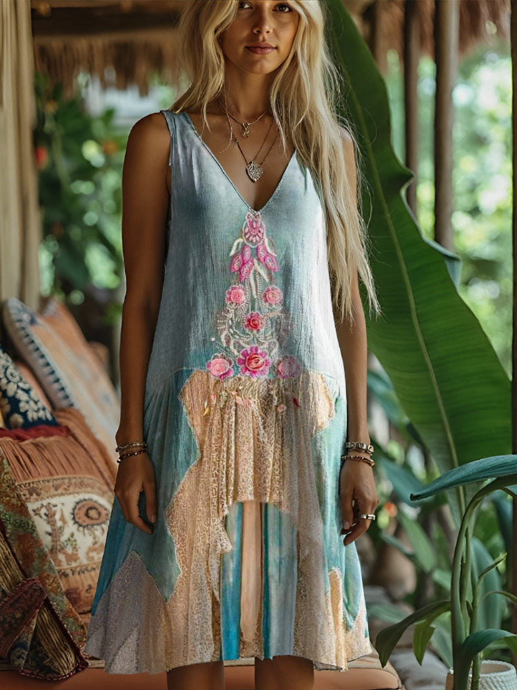 Boho Vintage Lace Patchwork Tank Dress
