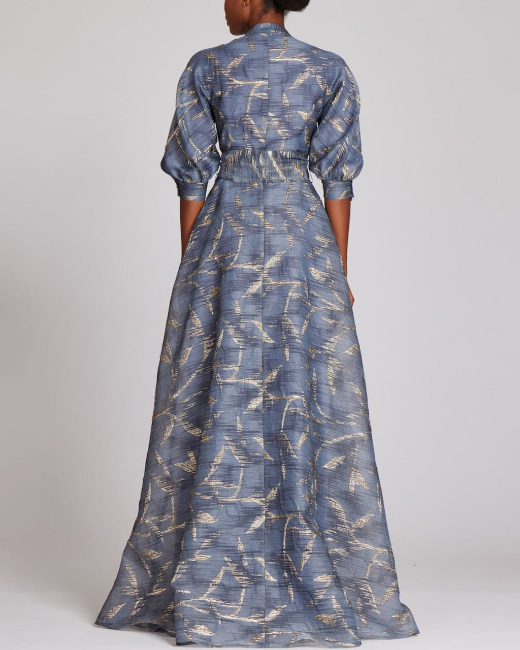 Women's Organza Jacquard Bow Shirt Maxi Satin Dress - 01