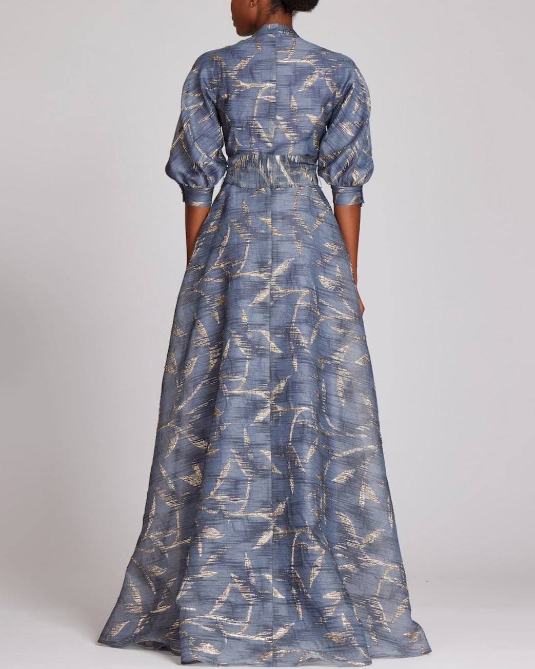 Women's Organza Jacquard Bow Shirt Maxi Satin Dress - 01