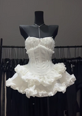 Cute Strapless Ball Gown White Birthday Dresses Sexy Christmas Evening Dress ED04736