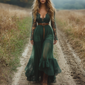 Retro Lace Women's Long-sleeved Dress Pastoral Style Lace Retro Long Dress