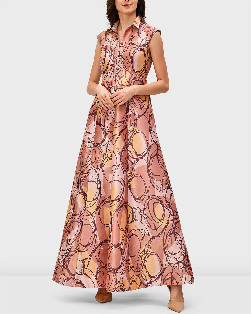 Women's Lapel Sleeveless Printed Dress