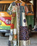 Summer vacation loose patchwork cotton and linen dress c308