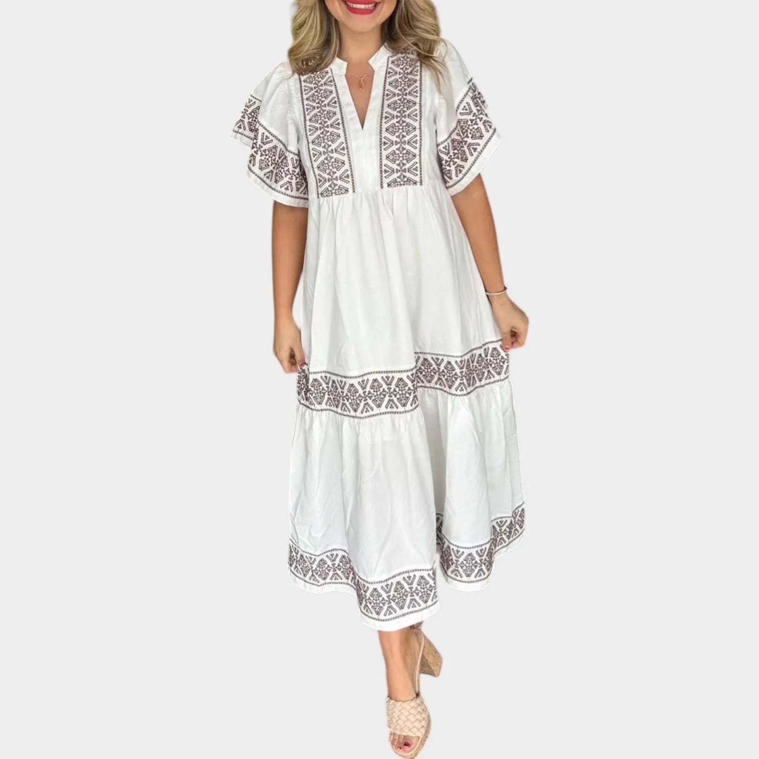 Embroidered Boho Midi Dress