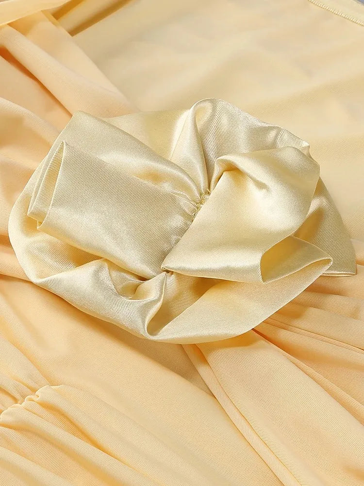 Choker Strapless Draped Floral Maxi Dress Yellow