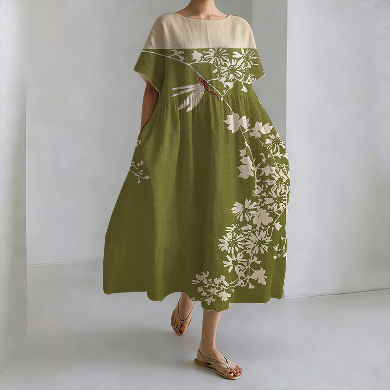 Spring Day Dragonfly Round Neck Leisure Dress