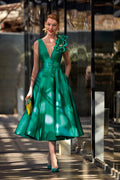 Pleated satin midi dress