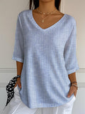 Women's Retro Striped Casual V-neck T-shirt
