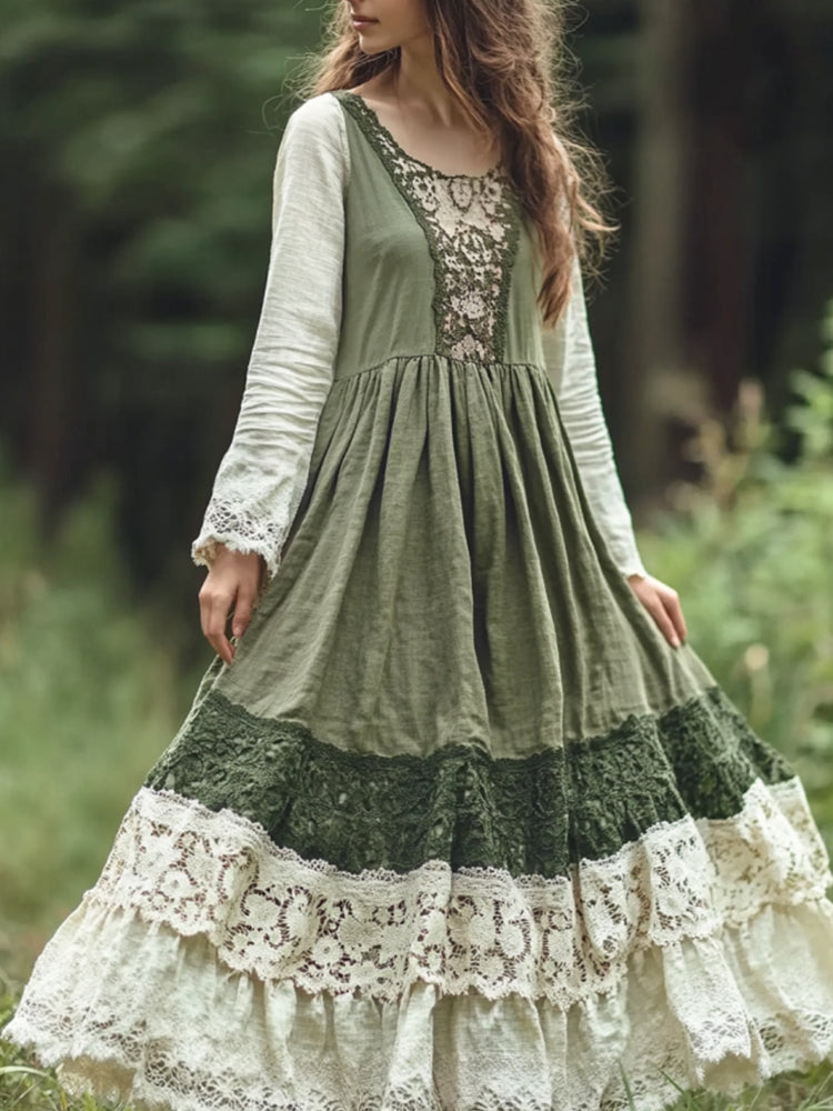 Vintage Vintage Embroidered Lace Art Maxi Dress