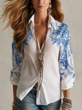 Fresh Blue Floral Print Shirt Blouse