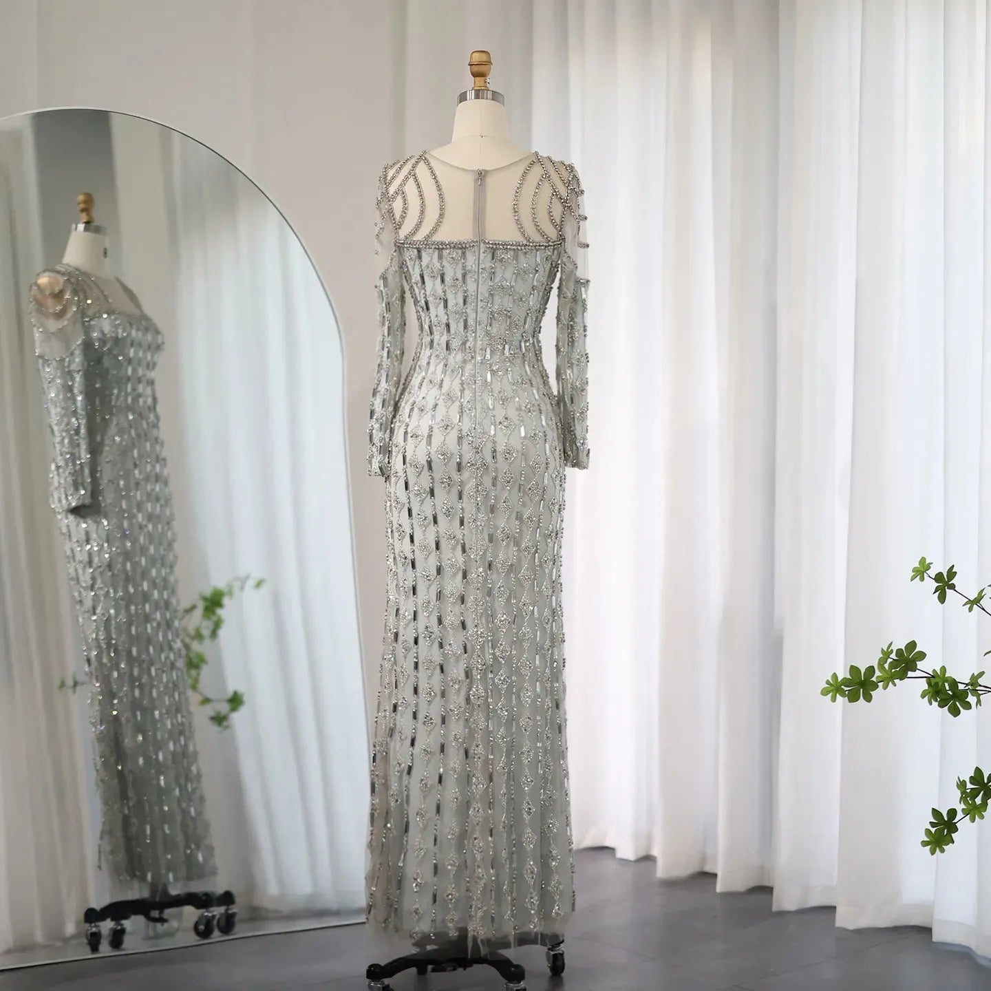 Dreamy Vow Luxury Arabic Sage Green Dubai Evening Dresses Mermaid Muslim Long Sleeves Islamic Women Wedding Party Gowns 398