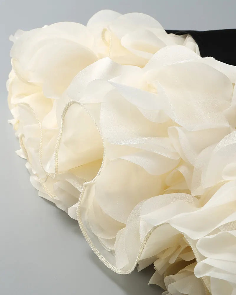 Petal Detail A Line Dress Black Ivory
