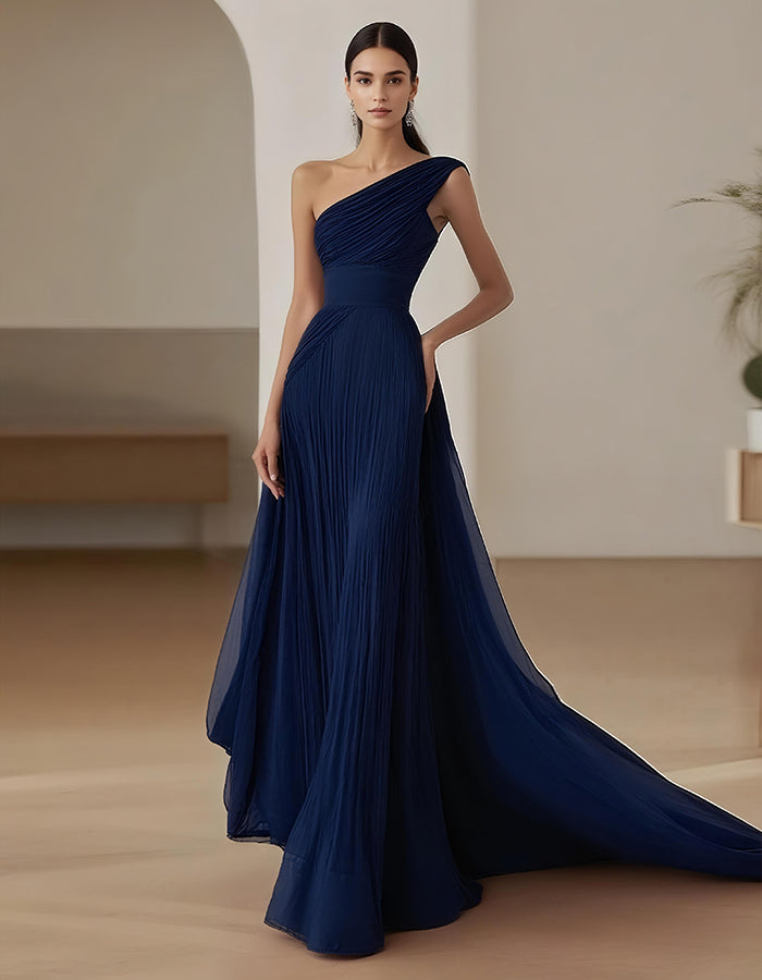 One Shoulder Solid Color Maxi Dress