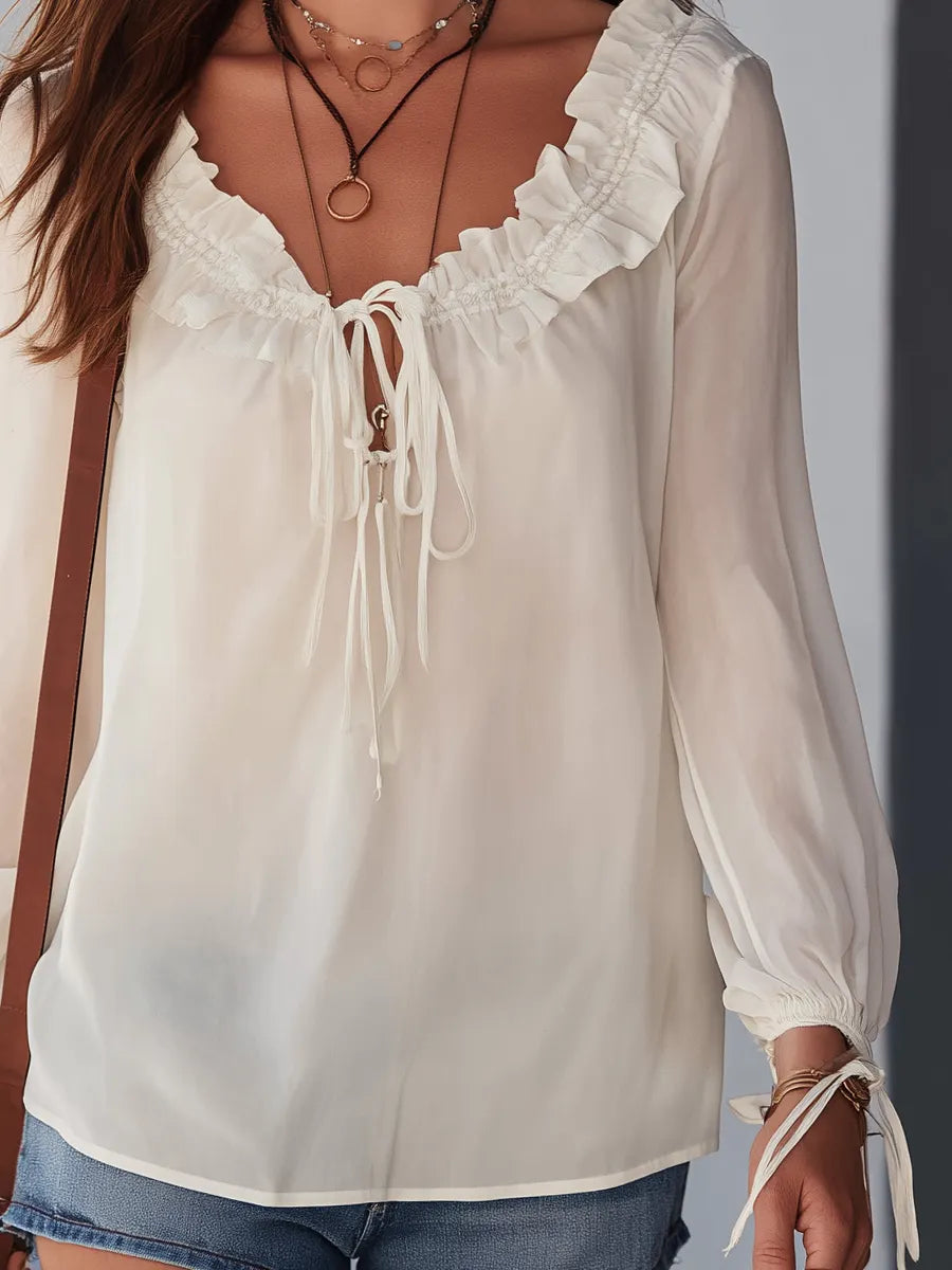 Romantic Ivory Chiffon Ruffle Blouse
