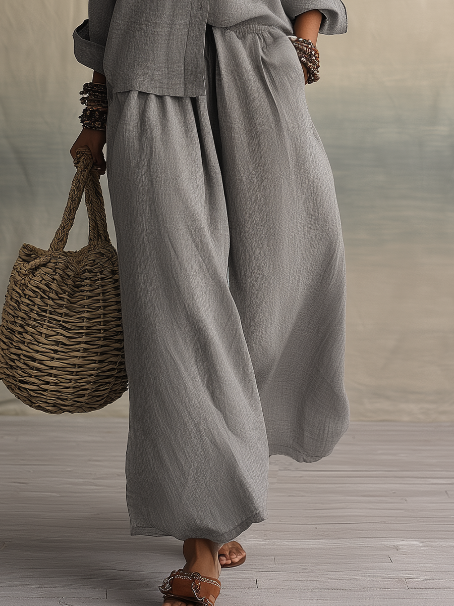 Relaxed Grey Shirt Wide Leg Co-ord Set