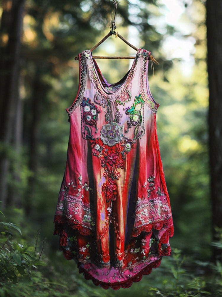 Boho Lavender Gradient Lace Art Linen Sleeveless Tank Top