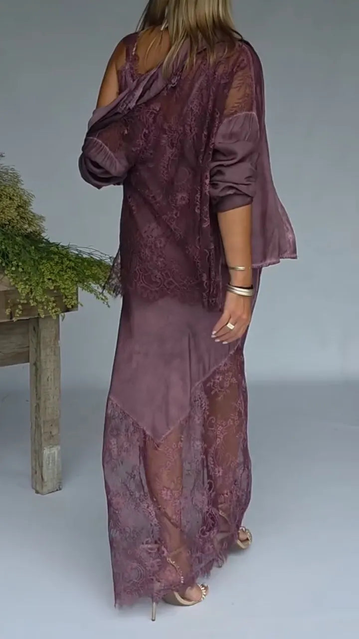Women's Lace-Trimmed Slip Dress & Cardigan Set
