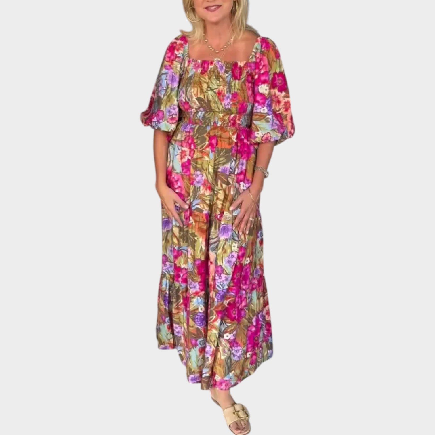 Floral Puff Sleeve Maxi Dress
