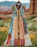 Vintage Floral Embroidered Lace Patchwork Dress da98