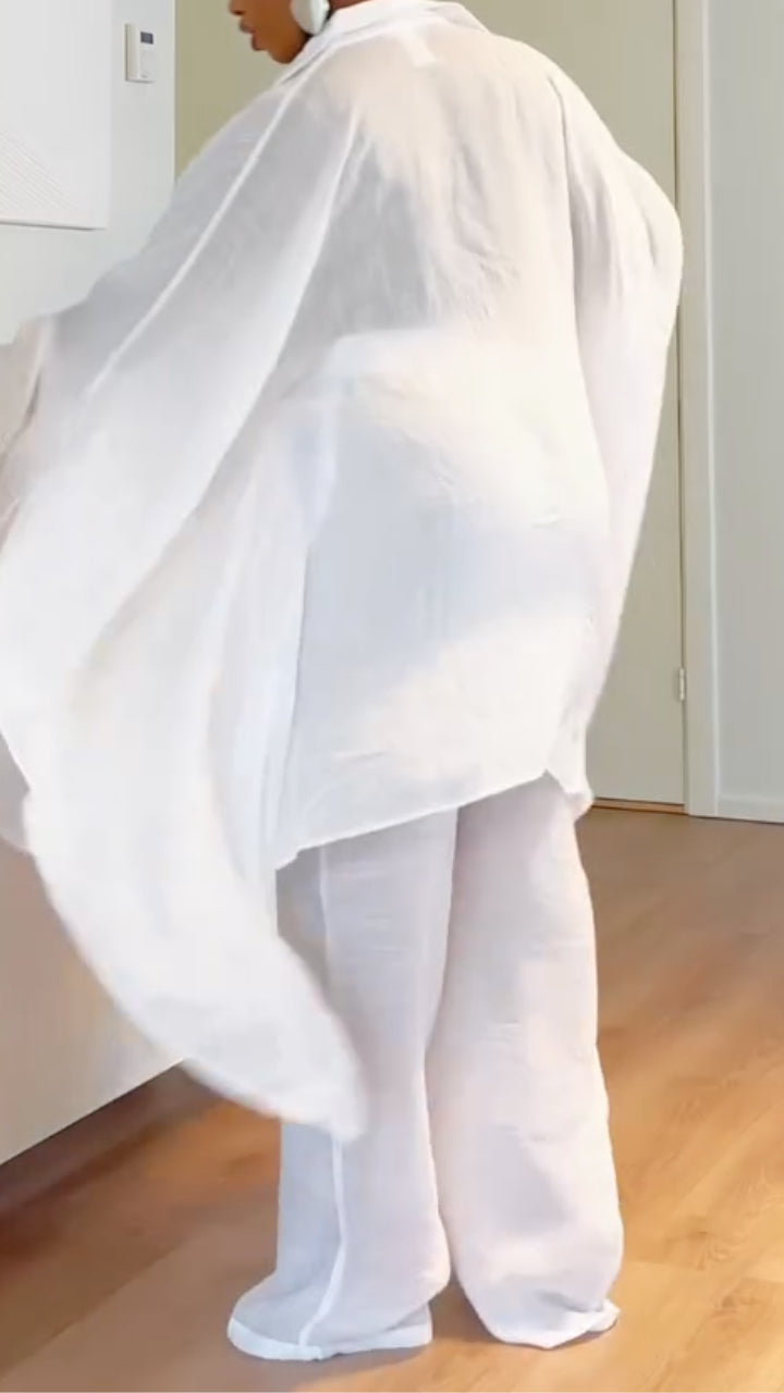 Sheer Oversized Tunic & Wide Leg Pants Co‑Ord Set