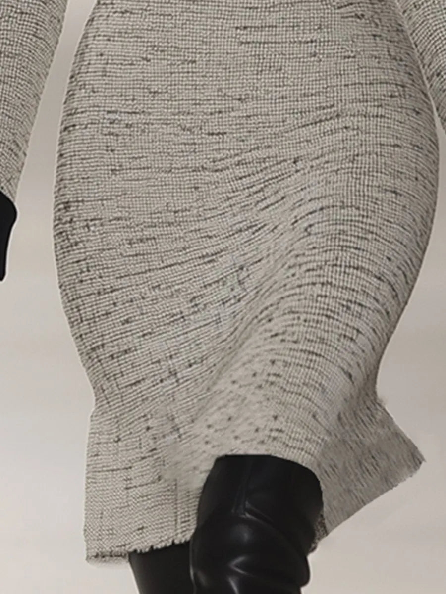 [24-hour shipping out]Retro Elegant Fashionable Stitching Velvet High Collar Tweed Midi Dress