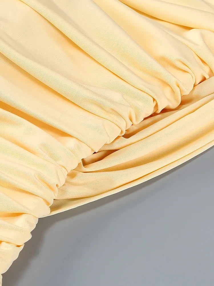Choker Strapless Draped Floral Maxi Dress Yellow
