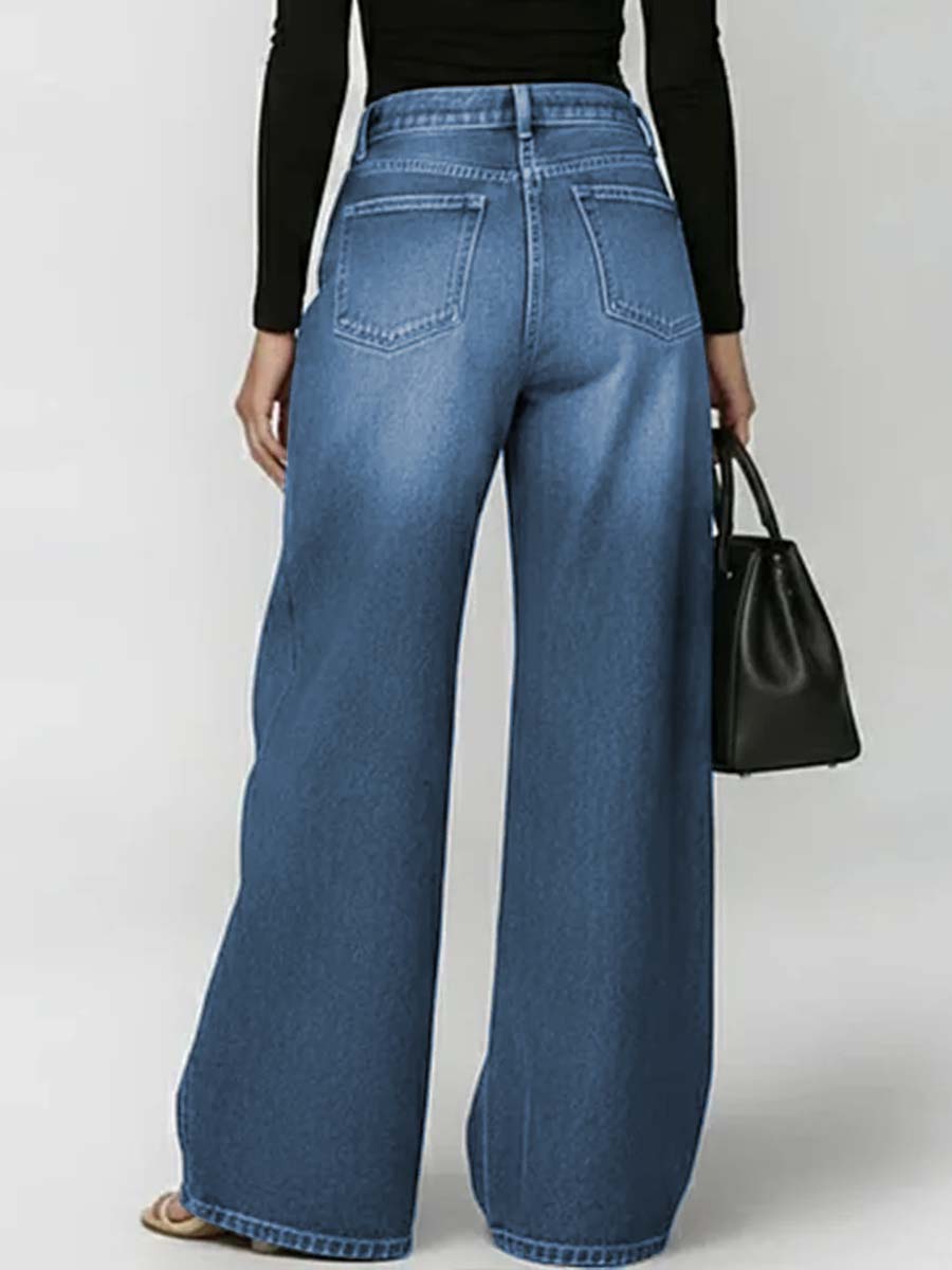 Women's Floral Art Print Casual Stylish Hollow Denim Pants