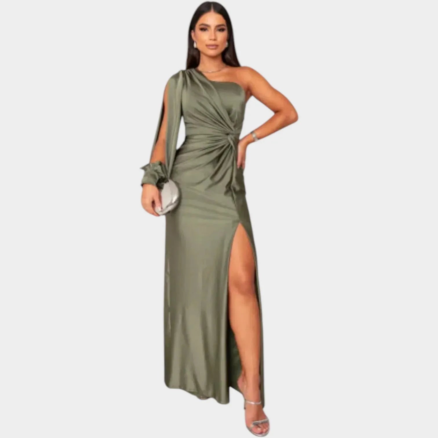 One-Shoulder Satin Evening Gown