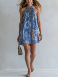 Bohemian Blue Porcelain Print  Mini Dress