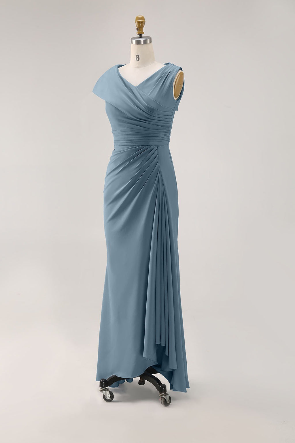 Wedding Guest Dresses Light Blue Pleated Maxi Mother of Bride Dresses