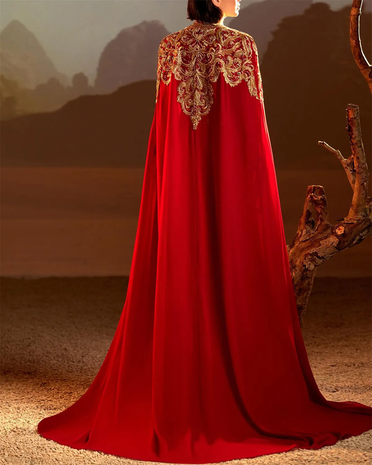 Women's Red Round Neck Embroidered Dress