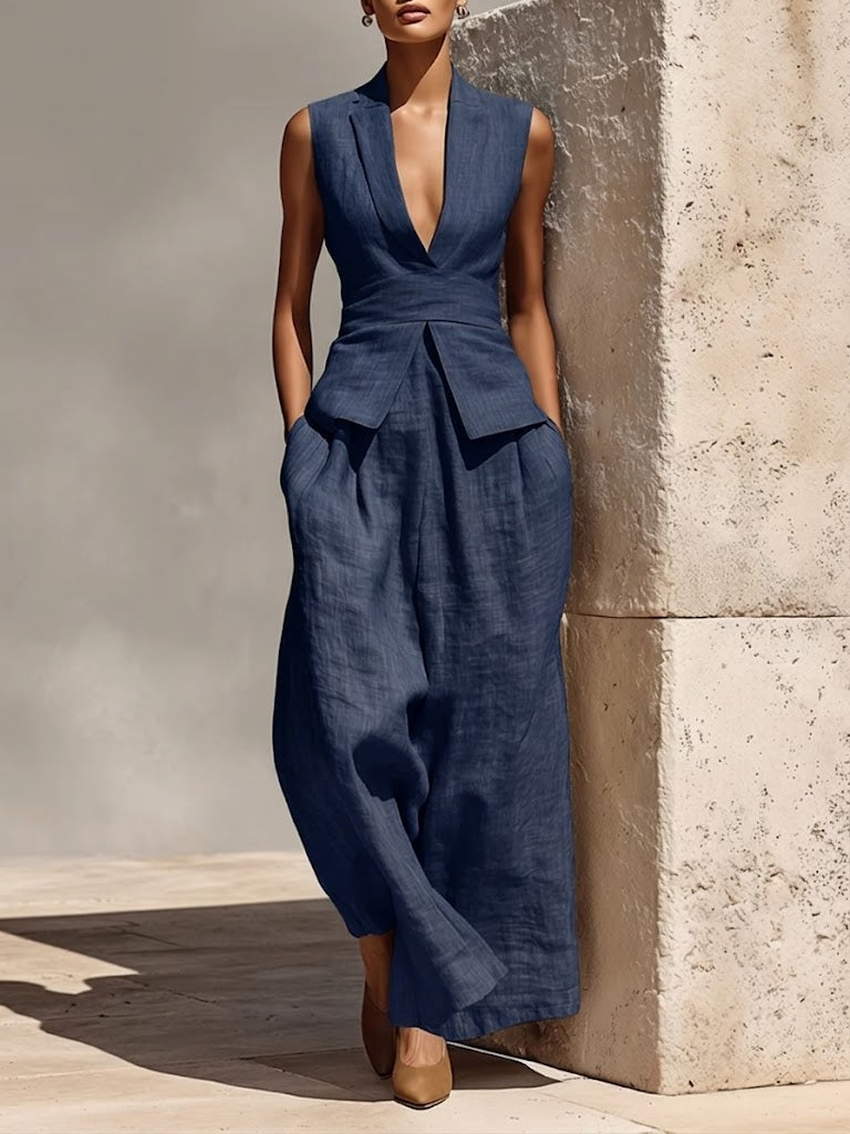 Stylish And Polished Two-piece Vest And Trousers Set