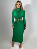 Serena Embellished Cut-Out Turtleneck Bodycon Midi Dress