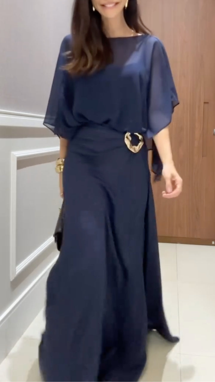 Women's Two-Piece Chiffon Casual Set (Faux Two-Piece Top + Faux Two-Piece Pants)