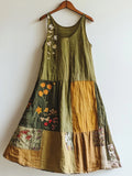 Floral Embroidered Art Linen Blend Patchwork Dress