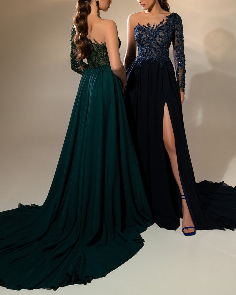rhinestone one-shoulder chiffon dress - 01