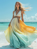 Summer vacation fashion elegant contrast color dress 37cf