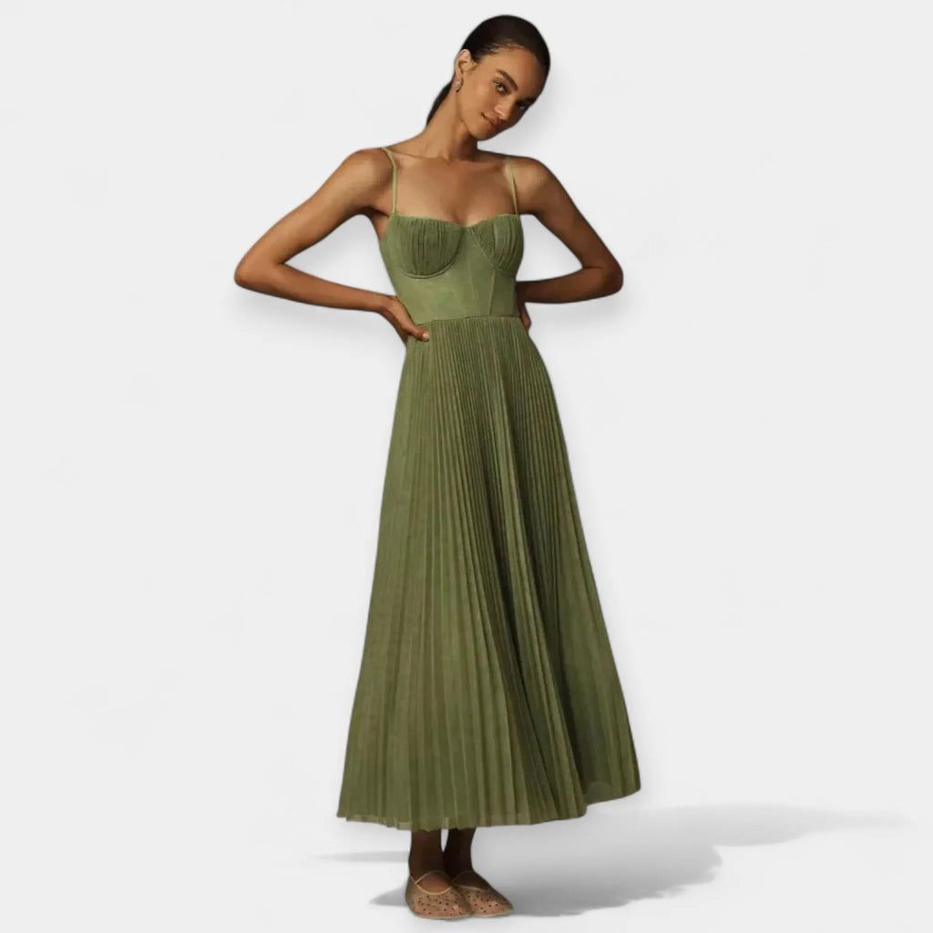 Midi Dress with Pleats and Tulle
